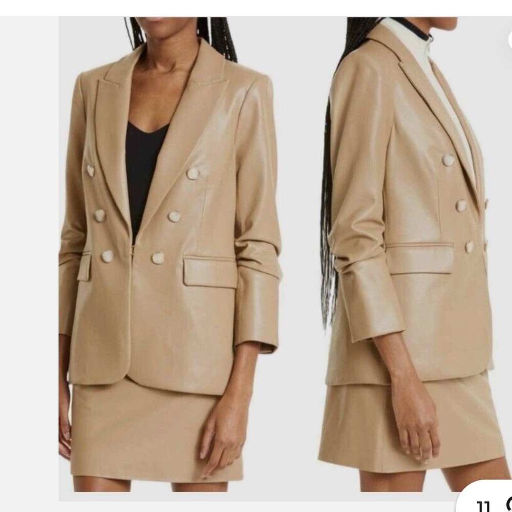 New Veronica Beard Faux Leather Beacon Dickey Jacket in Khaki Size 12 $958
